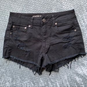 AEO High Rise Distressed Black Festival Shorts